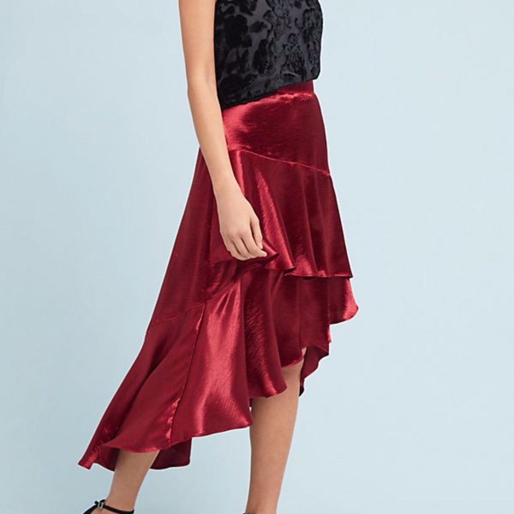 Moulinette Soeurs Tiered Satin Maxi Skirt